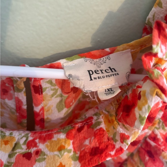 Charming Floral Ruffle Blouse - Red and Yellow Size 1XL - Picture 2 of 3